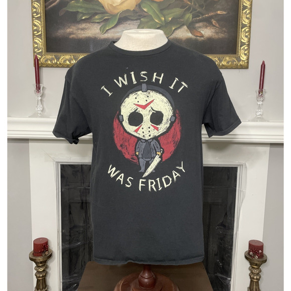 I Wish It Was Friday Jason Friday the 13th Horror T-Shirt Large FADED - Picture 1 of 4
